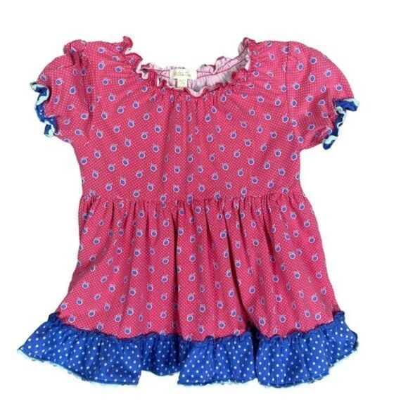Matilda Jane New Jennifer Peasant Red & Blue Apple Top Size 6 - Picture 1 of 3